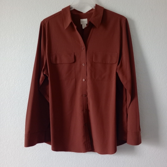 Chico's Women's Button Down Shirt Deep Burnt Orange size 2 - Picture 1 of 11